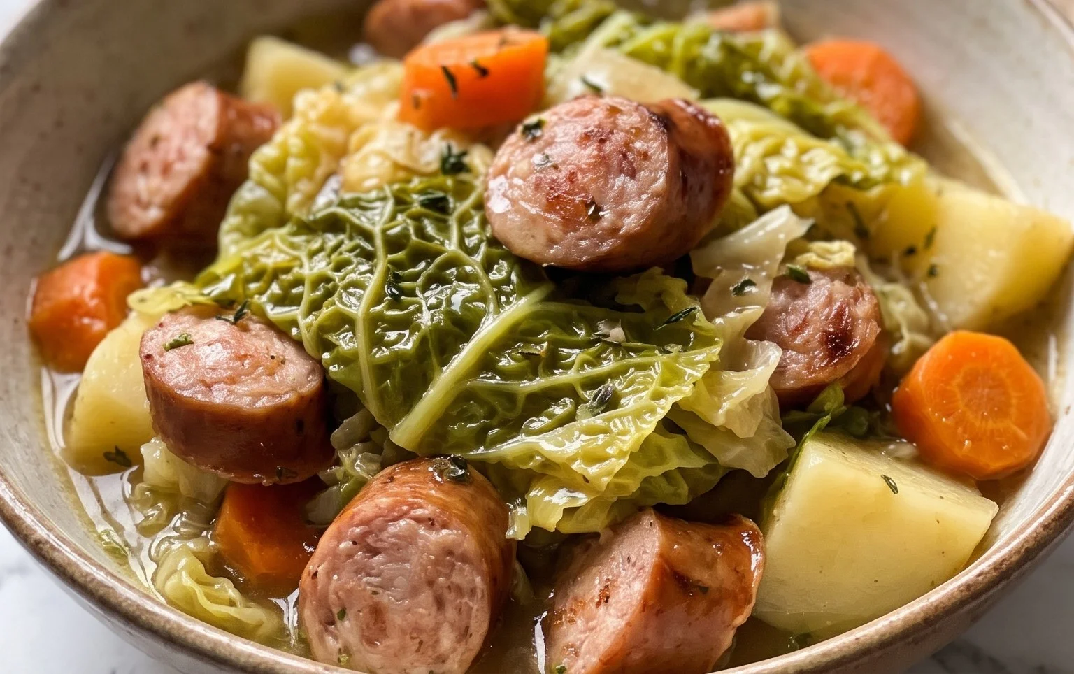 Potée au chou et à la saucisse légère